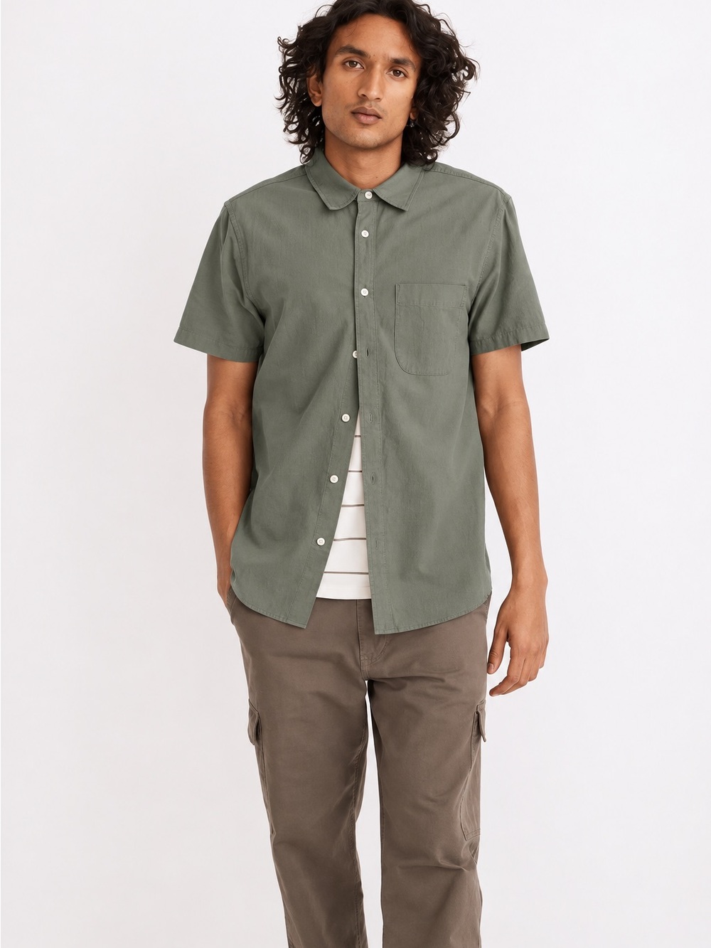 Madewell Men's Crinkle Cotton Perfect Short-Sleeve Shirt | Green
